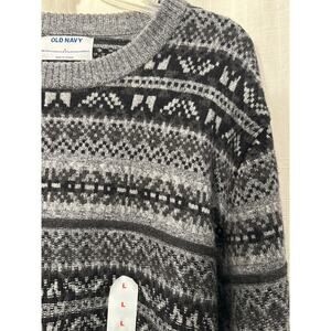Old Navy Fair isle Crew Grey FairIsle Sweater Womens Large NWT Gray